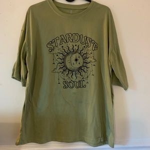 green graphic tee drop shoulder moon and sun print